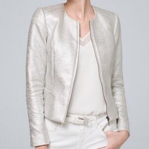 New With Tags WHITE HOUSE BLACK MARKET Silver Metallic Tweed Women’s Jacket